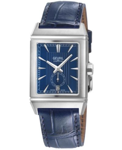 Мужские часы Gevril Time Square Swiss Automatic с кожаным ремешком