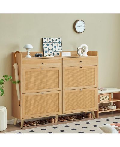 gaomon Large Rattan Shoe Cabinet with 4 Flip Drawers, Freestanding Shoe Storage Organizer