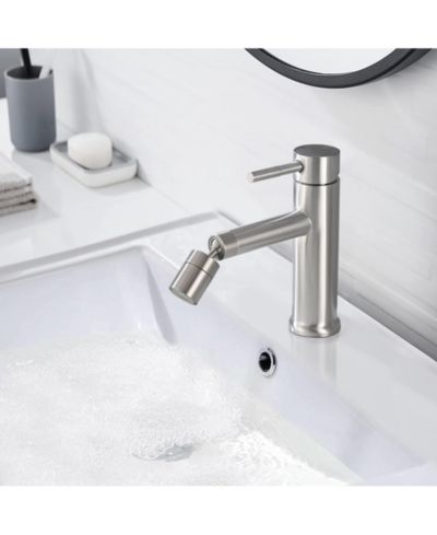 BUSDAYS Brushed Nickle Bathroom Faucet for 2 Mode Faucet for Bathroom Sink with 360degree(s) Rotating Aerator