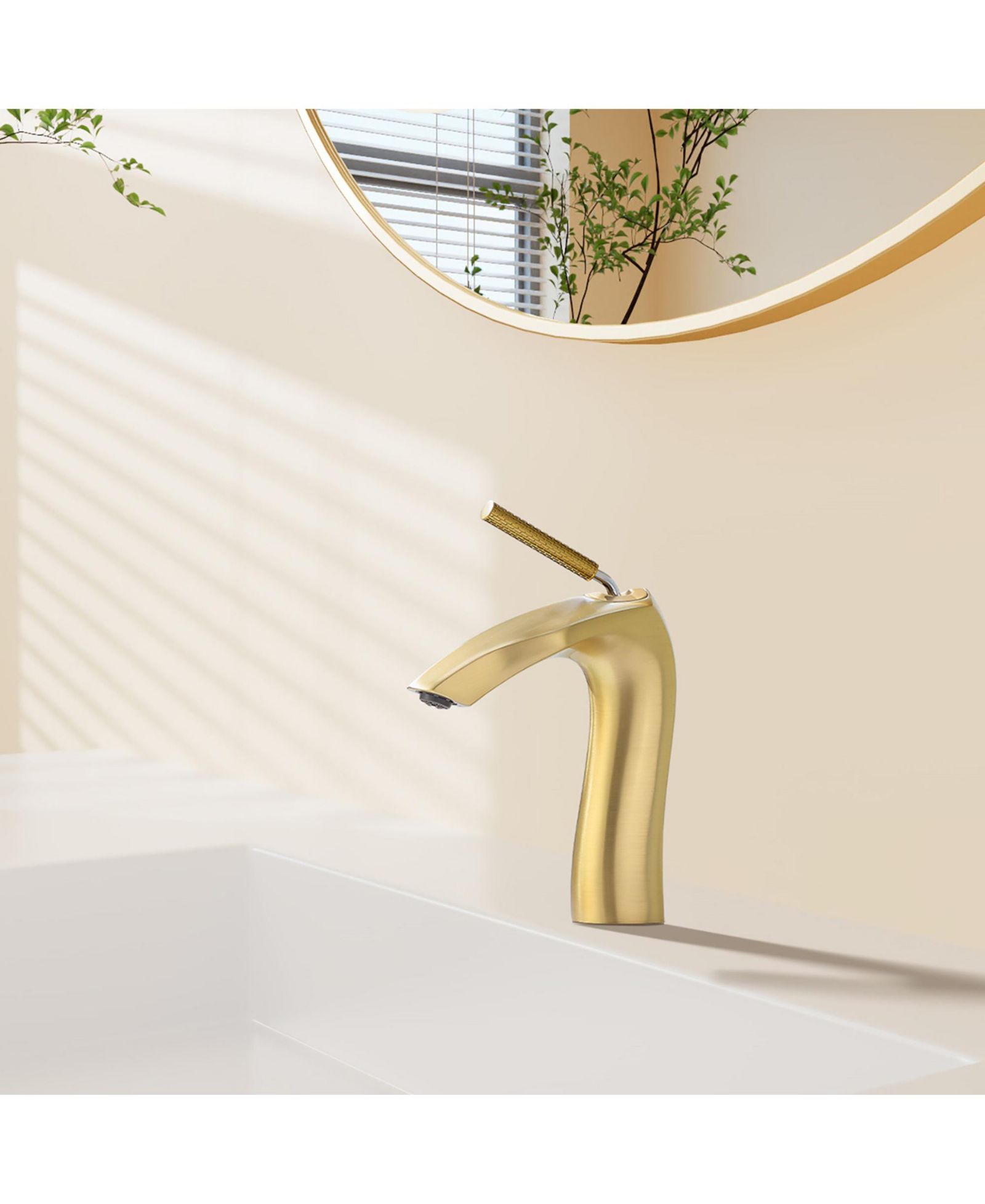 BUSDAYS Brushed Gold Single Handle Lavatory Basin Sink Faucet