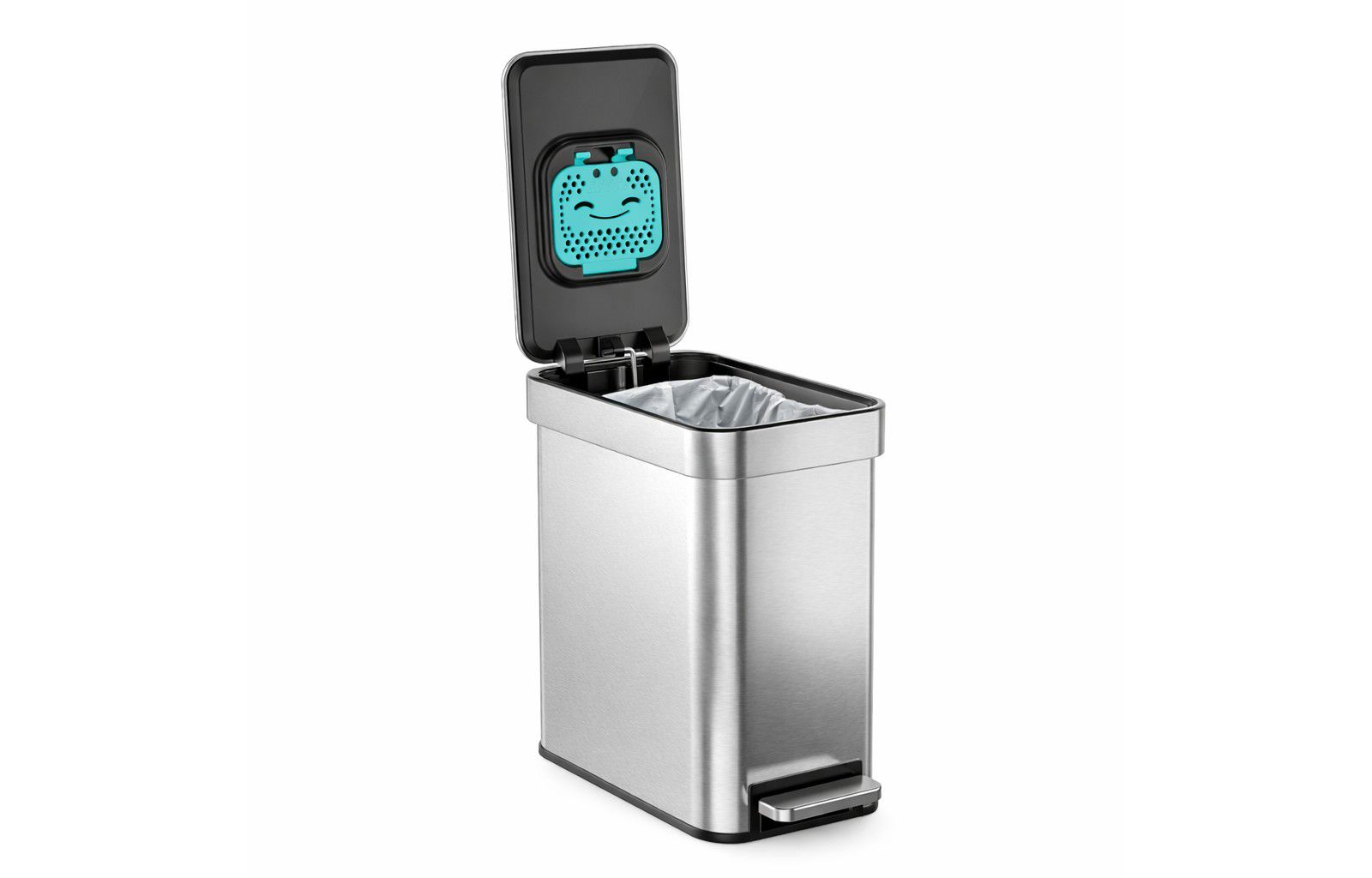 Home Zone Living 3 Gallon Slim Stainless Steel Trash Can with CleanAura Odor Control and Soft Close Lid, Silver