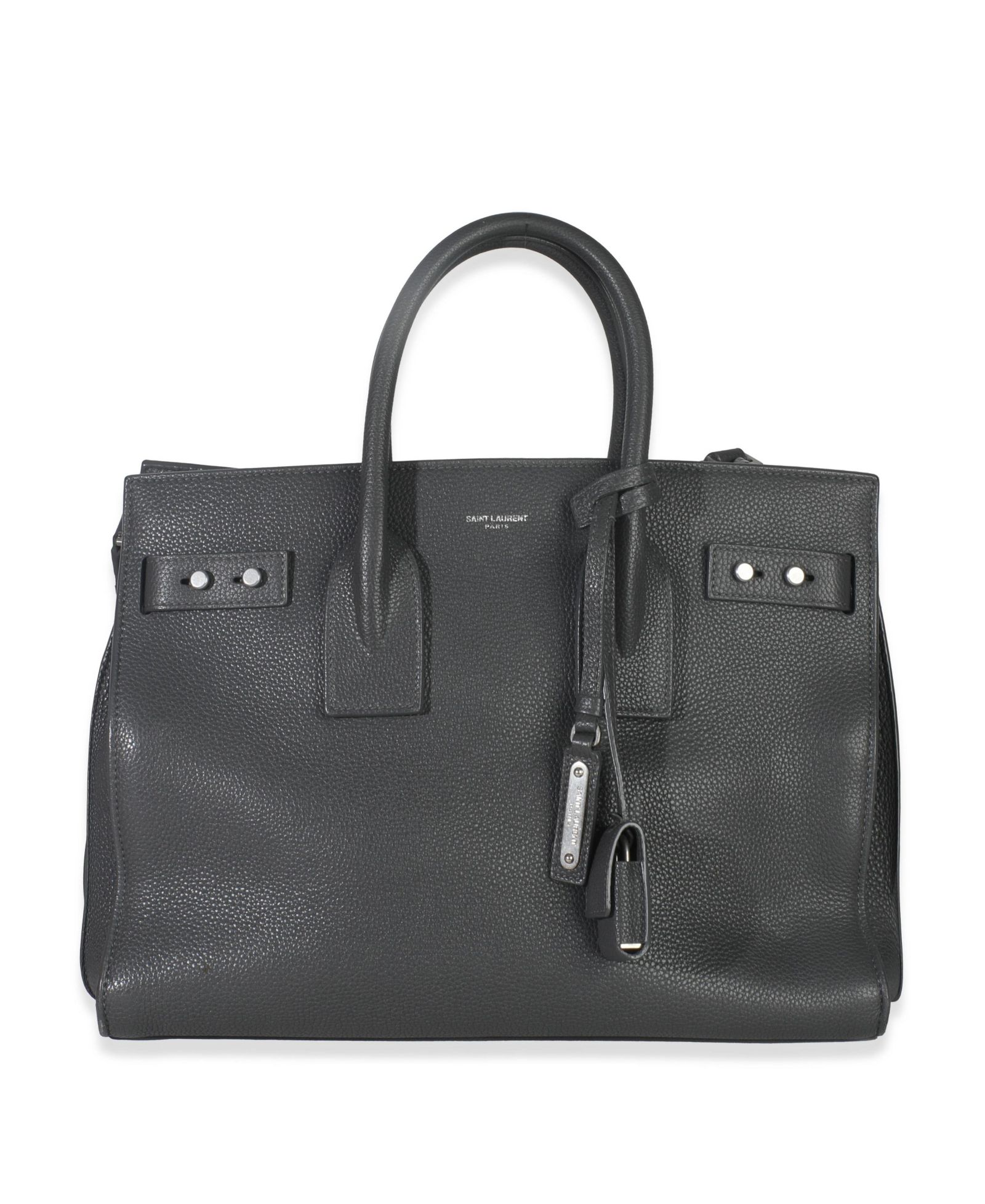 Saint Laurent б/у маленькая сумка Souple Sac De Jour из зернистой телячьей кожи, серая