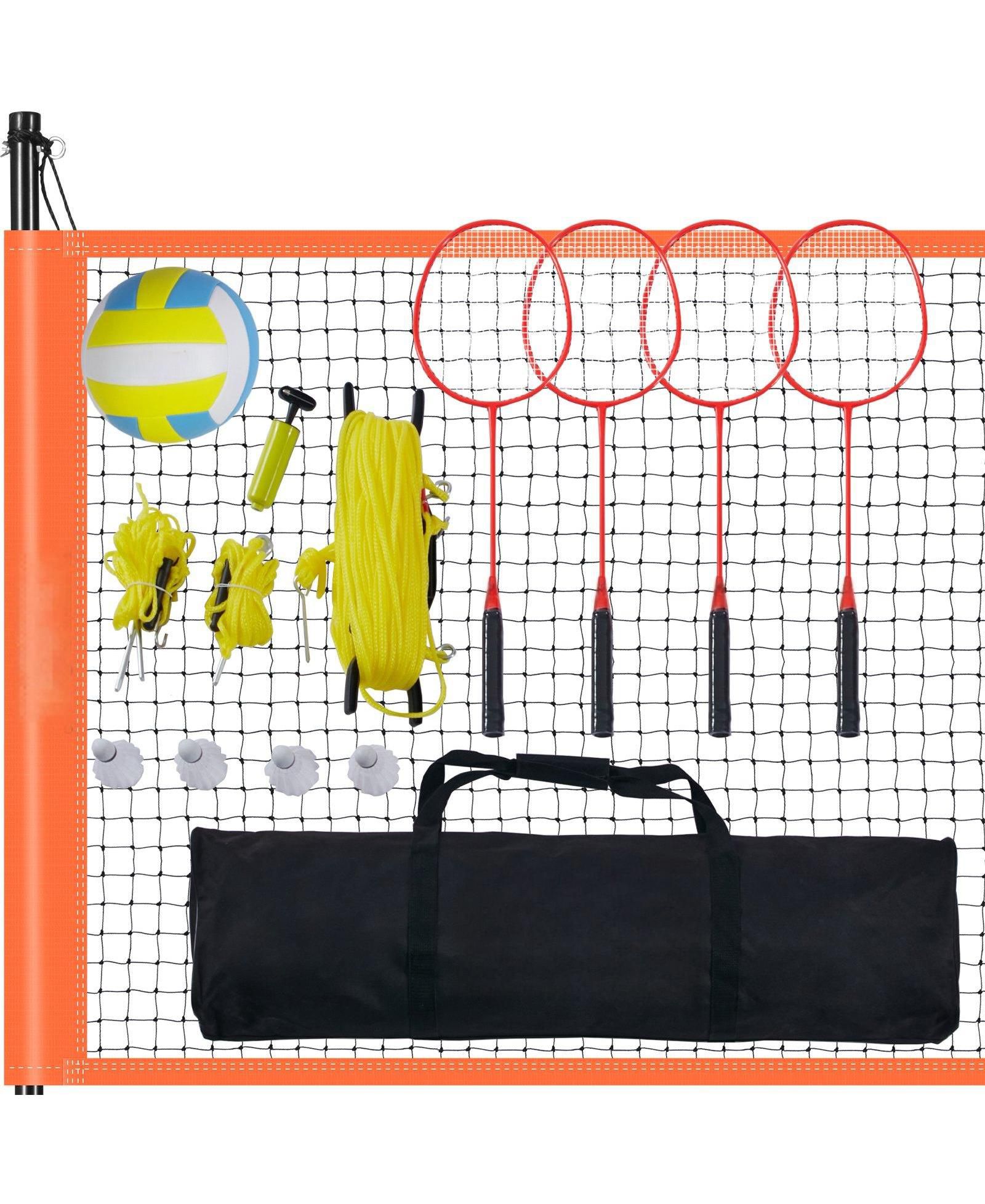 Mecale Volleyball and Badminton Combo Set with Adjustable Net and Carry Bag
