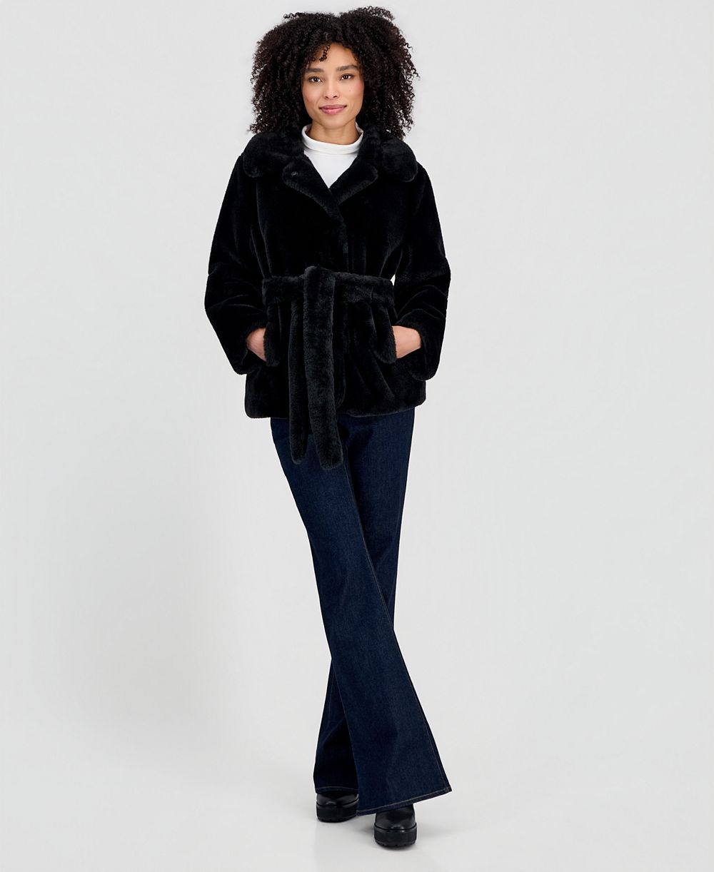 Sebby Women's Faux-Fur Belted Lined Coat