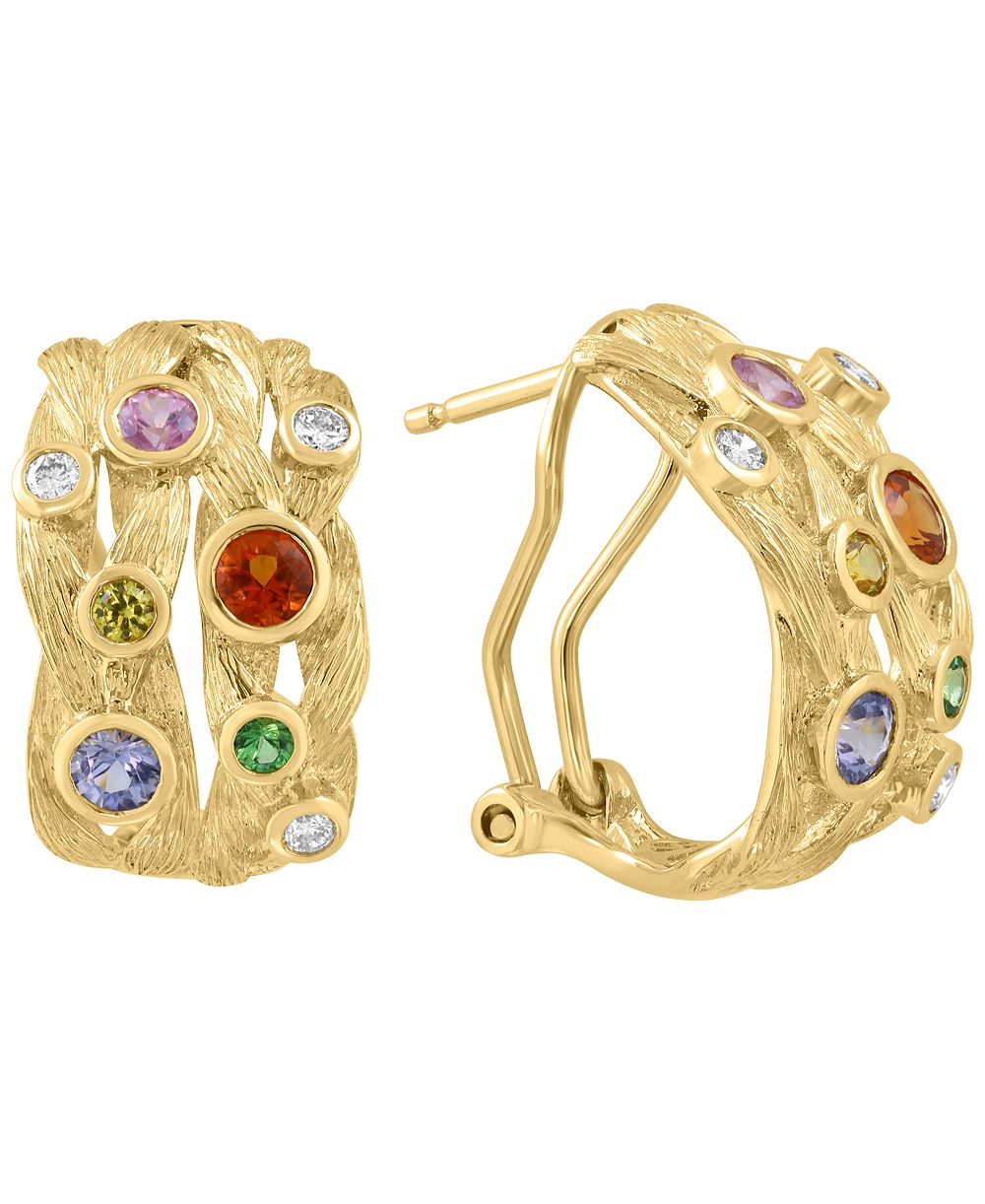 Серьги-кольца EFFY Collection Multi-Sapphire (7/8 ct. t.w.) & Diamond (1/6 ct. t.w.) в 14k Yellow Gold