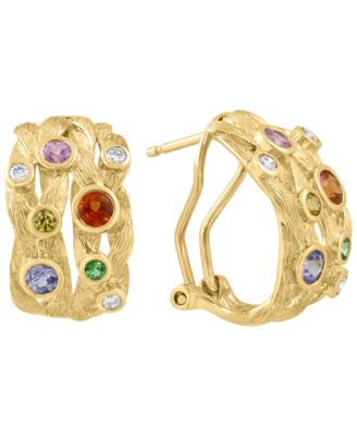 Серьги-кольца EFFY Collection Multi-Sapphire (7/8 ct. t.w.) & Diamond (1/6 ct. t.w.) в 14k Yellow Gold
