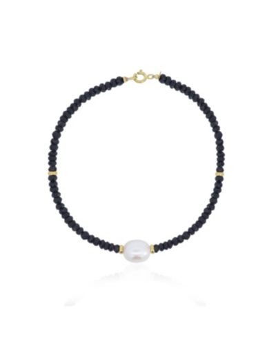 The Lovery Black Spinel Bead Pearl Bracelet 14k Gold