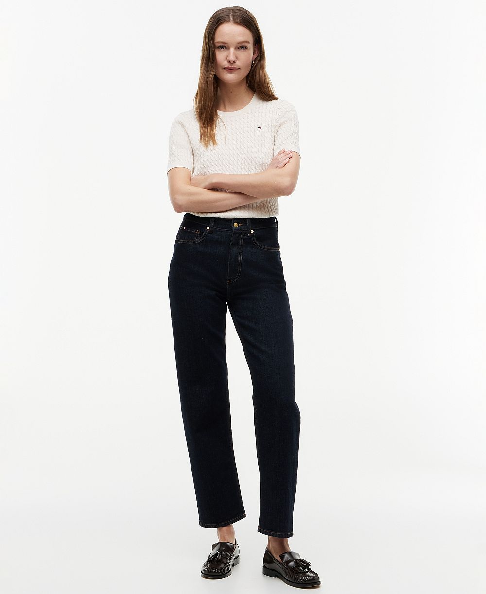Tommy Hilfiger Women's High-Waist Tapered Ankle Cotton Jeans