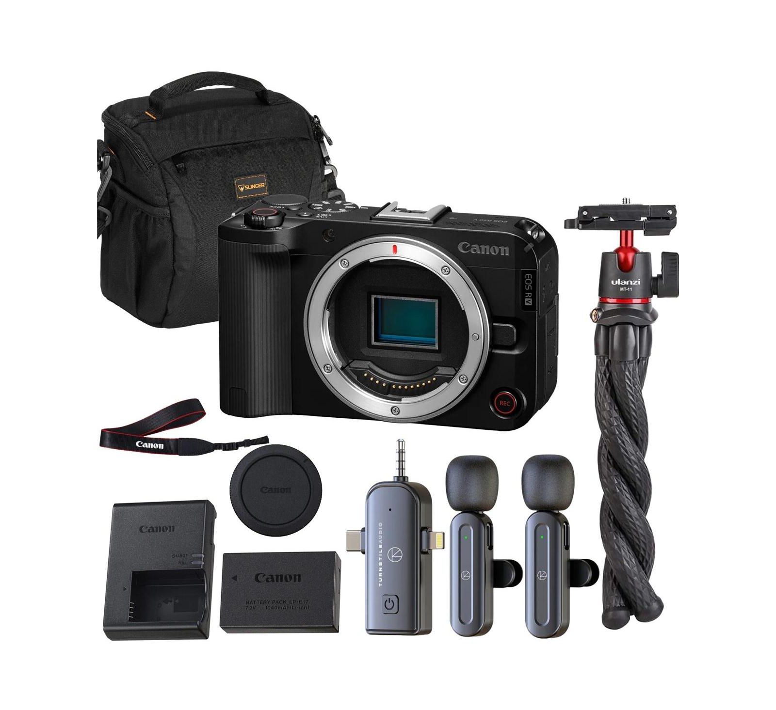 Canon EOS R50 V Mirrorless Camera Body + Wireless Microphone Set + Tripod + Bag