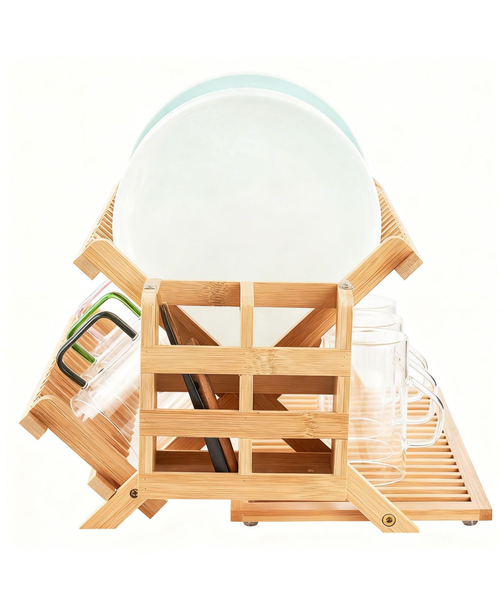 Полка для сушки посуды YIGII Bamboo Collapsible Utensil Holder Kitchen Counter
