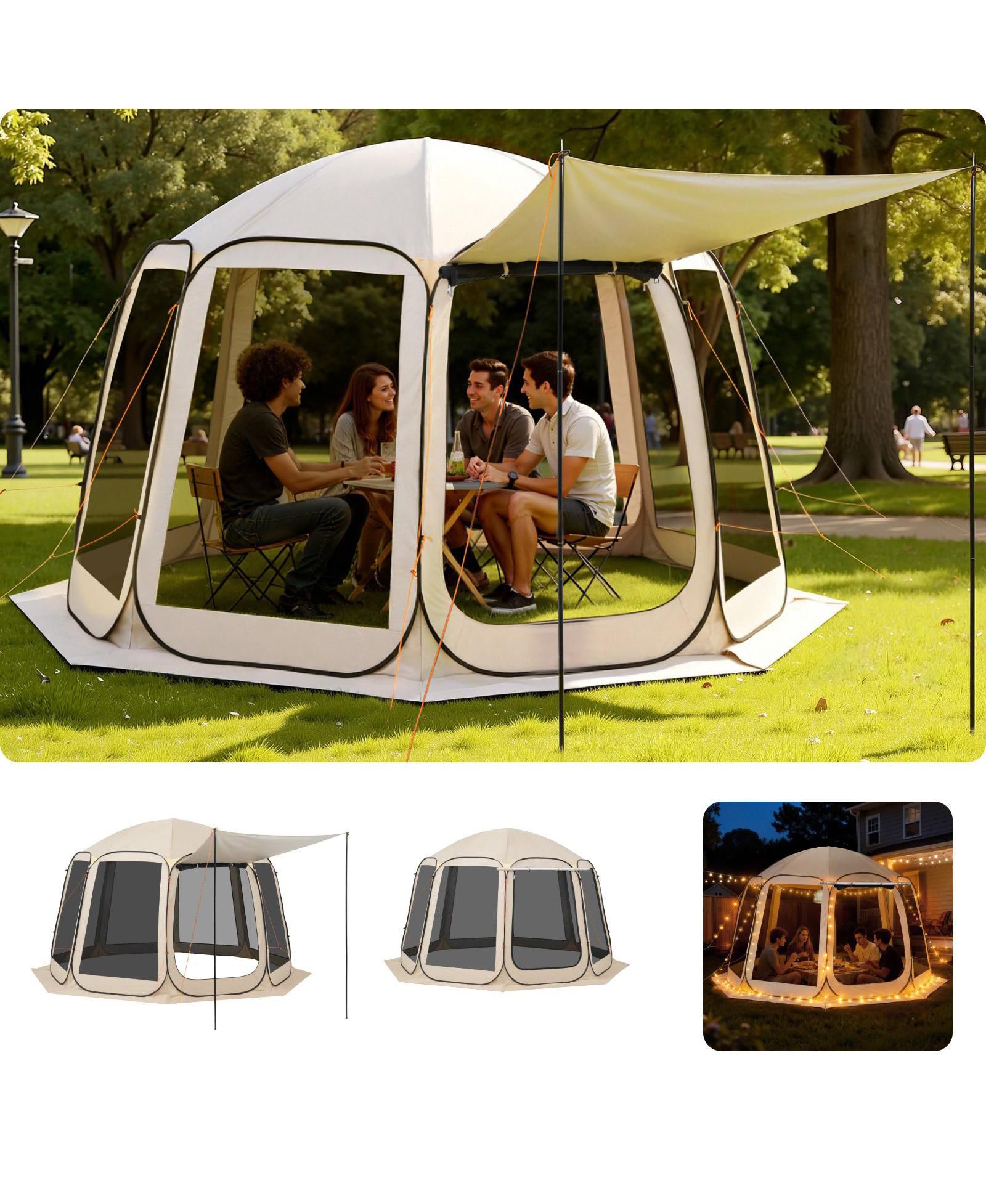 Mecale 12 x 11 Ft Pop-Up Screen House Tent for 10-12 People with Awning