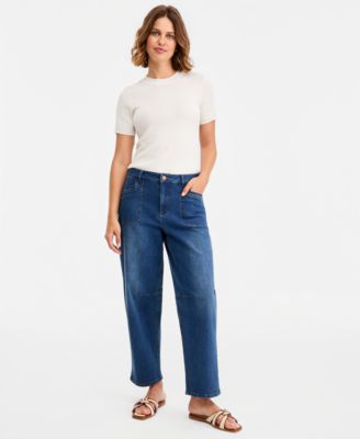 Jones New York Women's High-Rise Barrel-Leg Jeans