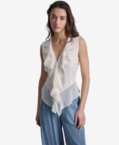Женская блузка BCBG Women's Ruffled V-Neck Sleeveless Blouse