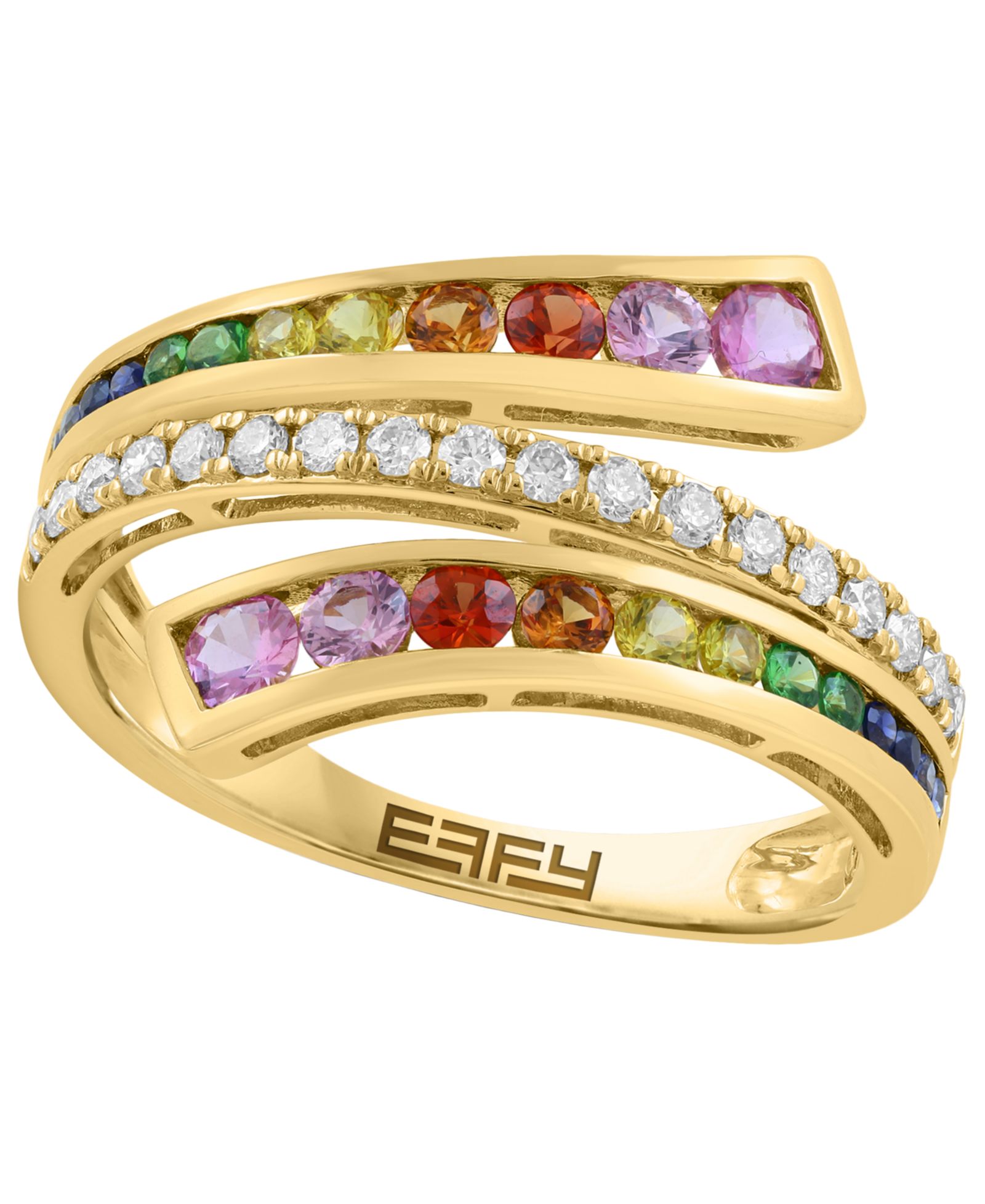 Кольцо EFFY Collection Multi-Sapphire, Tsavorite & Diamond в 14k Yellow Gold