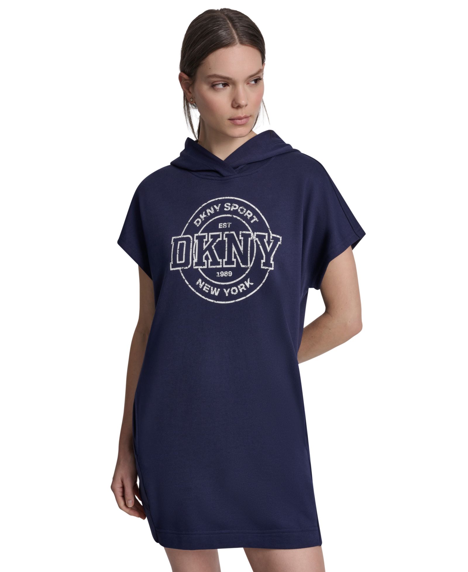 DKNY Sport Women's Collegiate Medallion Logo Hooded Sneaker Dress