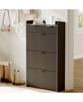 gaomon Slim Modern Fluted Shoe Cabinet with 3 Flip Drawers and 2 Top Drawers