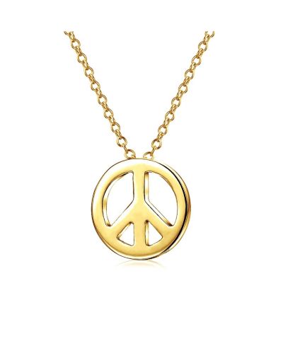 Bling Jewelry Tiny World Peace Sign Pendant Necklace Gold Plated .925 Sterling Silver