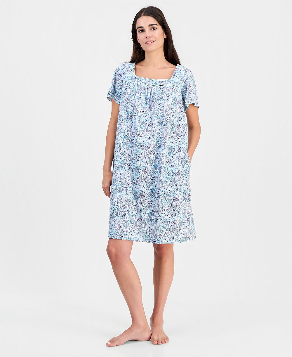 Charter Club Women's Short-Sleeve Square-Neck Pima Cotton Chemise, Macy's Exclusive