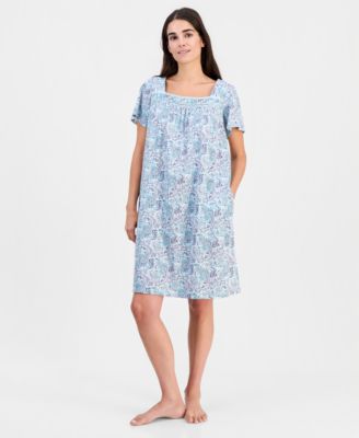 Charter Club Women's Short-Sleeve Square-Neck Pima Cotton Chemise, Macy's Exclusive
