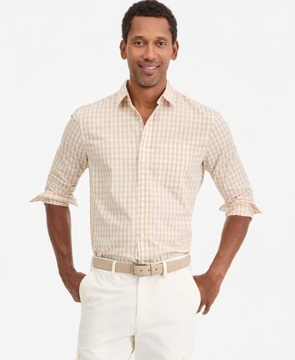 Мужская хлопковая рубашка Club Room Long-Sleeve Gingham Poplin