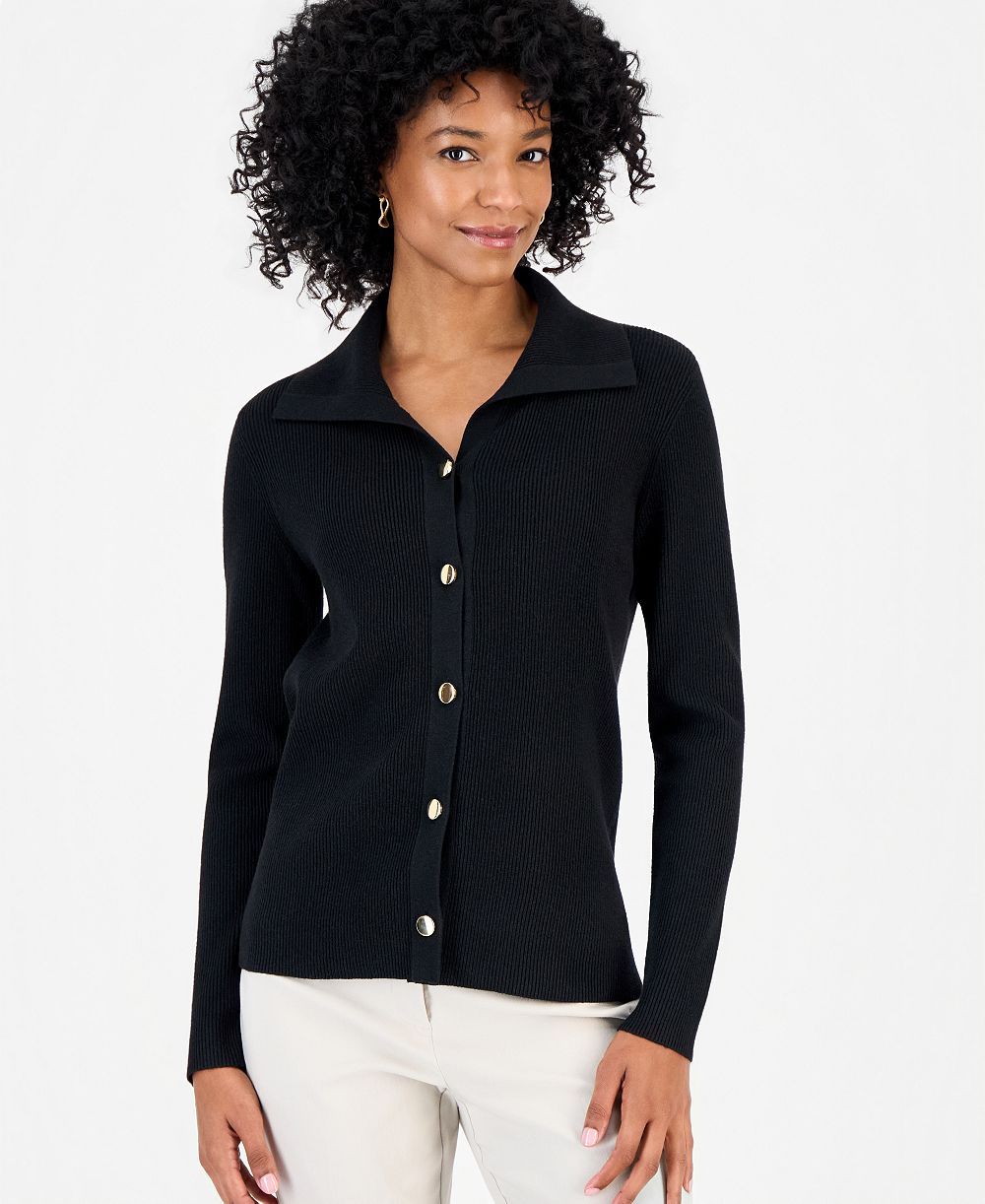 JM Collection Petite Collared Long-Sleeve Button Cardigan, Macy's Exclusive