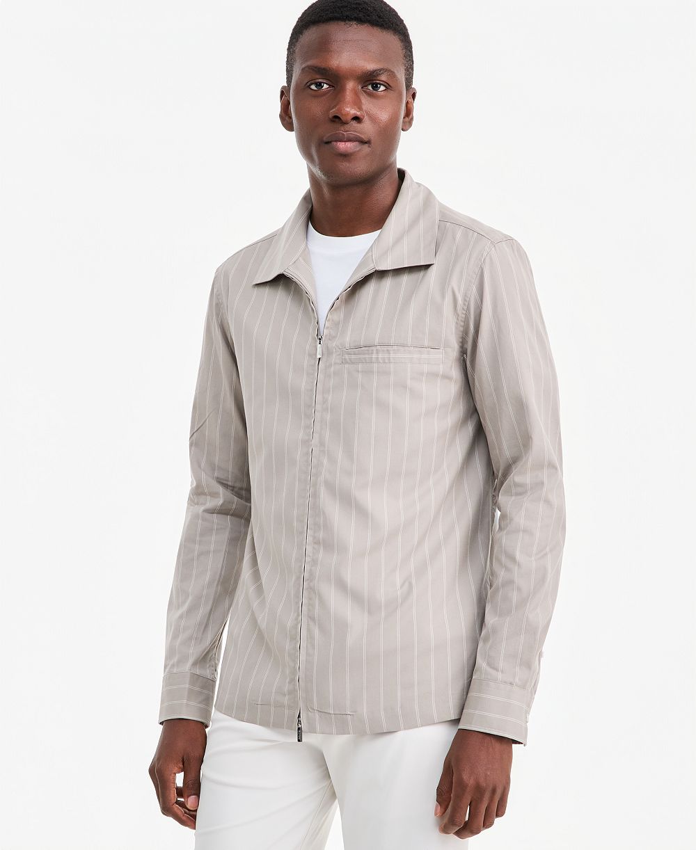 Мужская рубашка Alfani Zip Front Striped Long-Sleeve