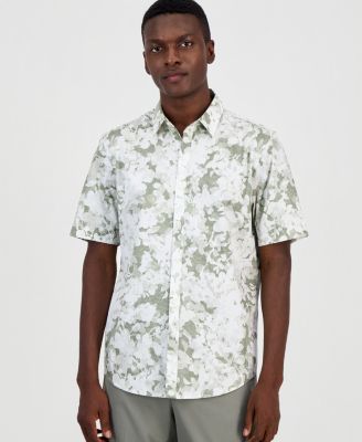 Мужская рубашка с коротким рукавом Alfani Men's Layered Botanical Poplin Short-Sleeve