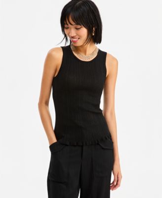 I.N.C. International Concepts Women's Sleeveless Crewneck Ribbed Cotton-Blend Sweater Tank, Macy's Exclusive