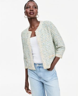 I.N.C. International Concepts Women's Eyelash Crewneck Short-Sleeve Cardigan, Macy's Exclusive