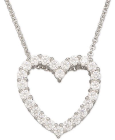 Cubic Zirconia Heart Pendant Necklace in Sterling Silver