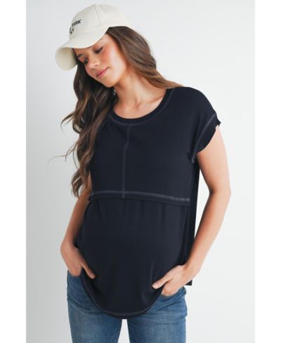Hello Miz Maternity T-Shirt Relaxed Fit Short Sleeve Layered Nursing-Friendly