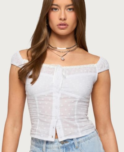 Edikted Женский топ Laura с открытыми плечами из хлопка в горошек