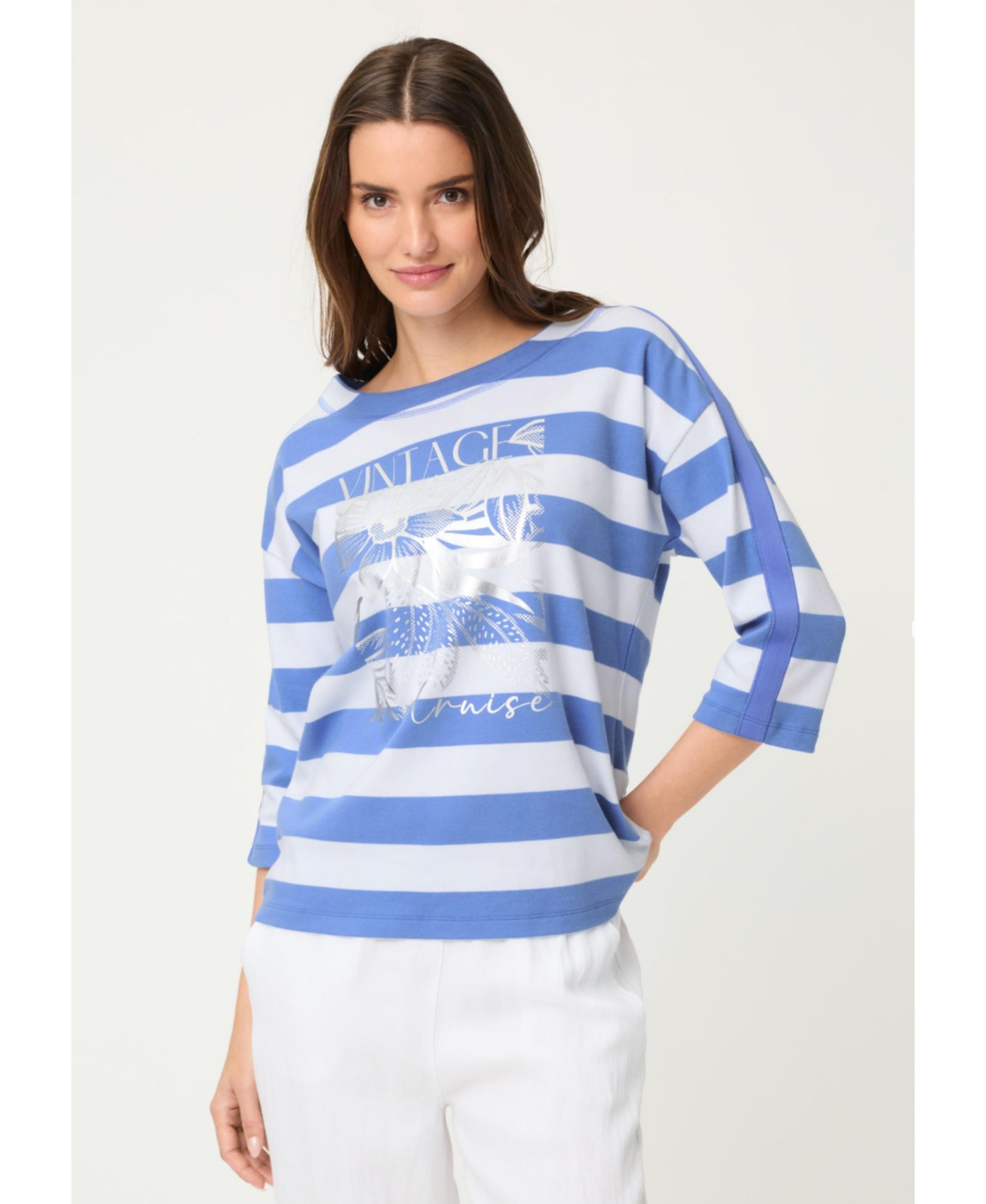 Olsen Women's Stripe and Placement Print Jersey Top
