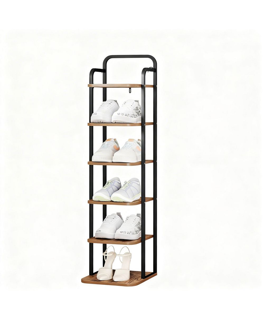 YIGII Vertical Shoe Rack Narrow Tower Adjustable Shelves 2 Hooks