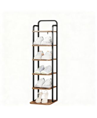 YIGII Vertical Shoe Rack Narrow Tower Adjustable Shelves 2 Hooks