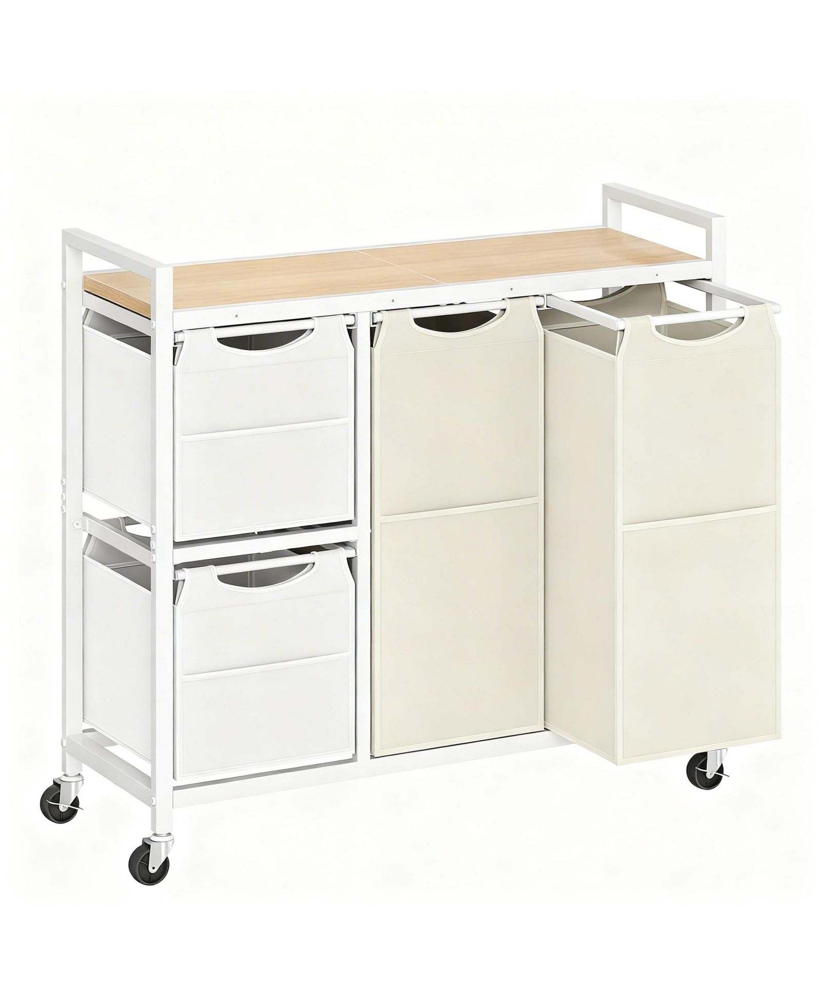 YIGII Laundry Sorter shelve with Hamper Wheels Rolling Basket Pull-out Detachable Bags