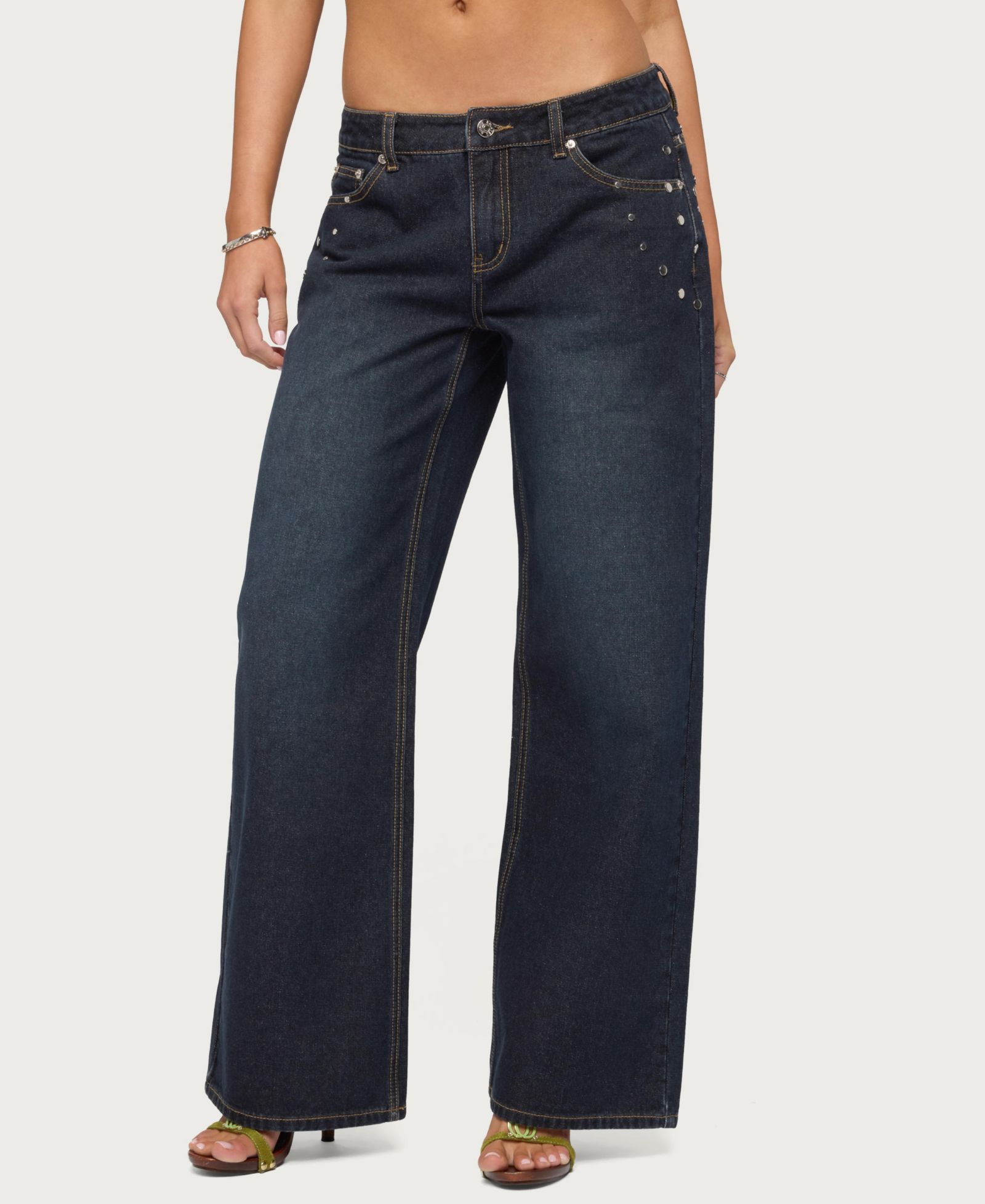 Edikted Women's Spiral Studded Low Rise Baggy Jeans