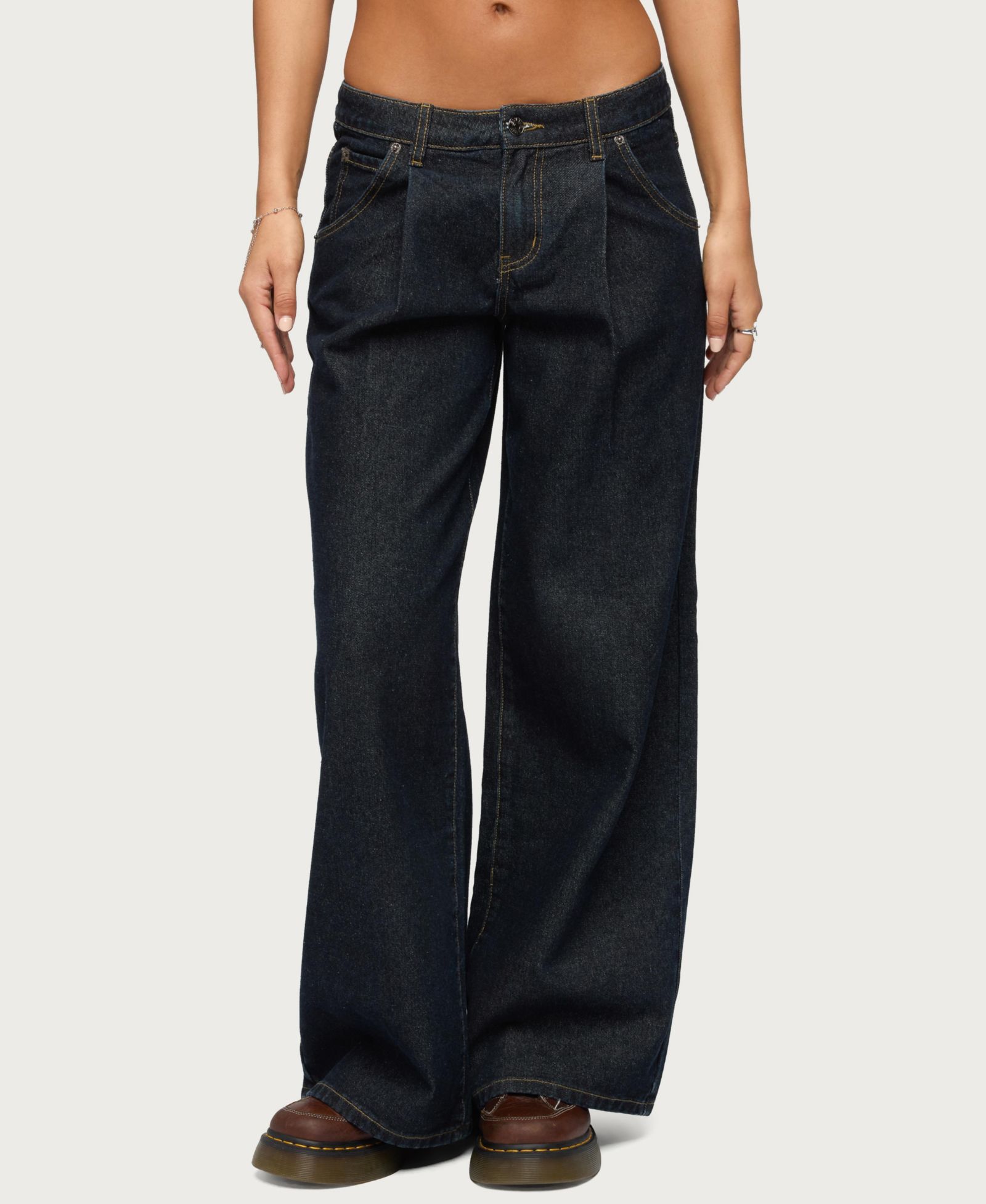 Edikted Women's Pleated Low Rise Wide Leg Jeans