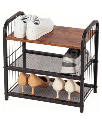 YIGII Shoe Rack 5-Tier Metal Mesh Shelves Wooden Heavy-Duty Storage