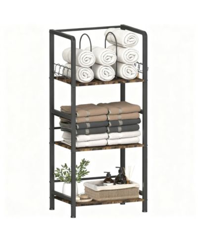 YIGII Freestanding Towel Rack 3-Tier Metal Shelf U-Shaped Dividers Hooks Bathroom