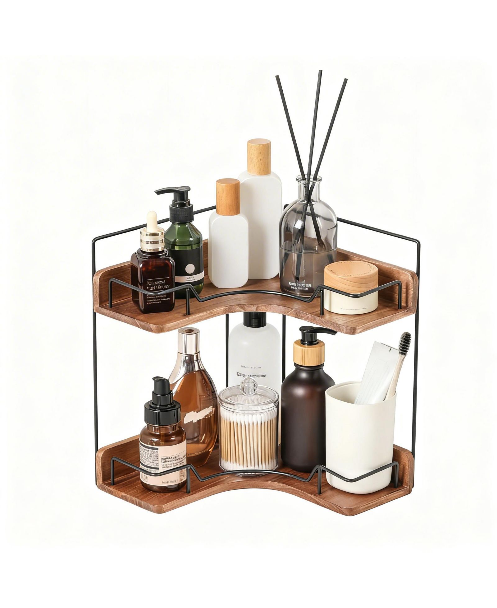 Полка YIGII 2-Tier Wooden Corner Shelf для ванной и макияжа