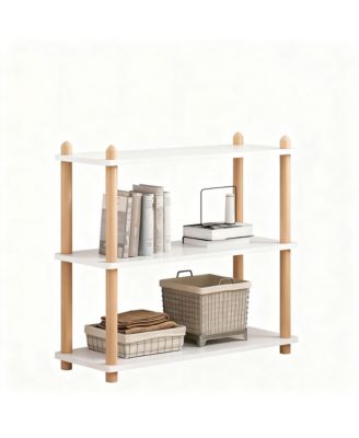 YIGII Wooden Shelf Bookcase Modern Open Storage Rack Free Standing Display Stand