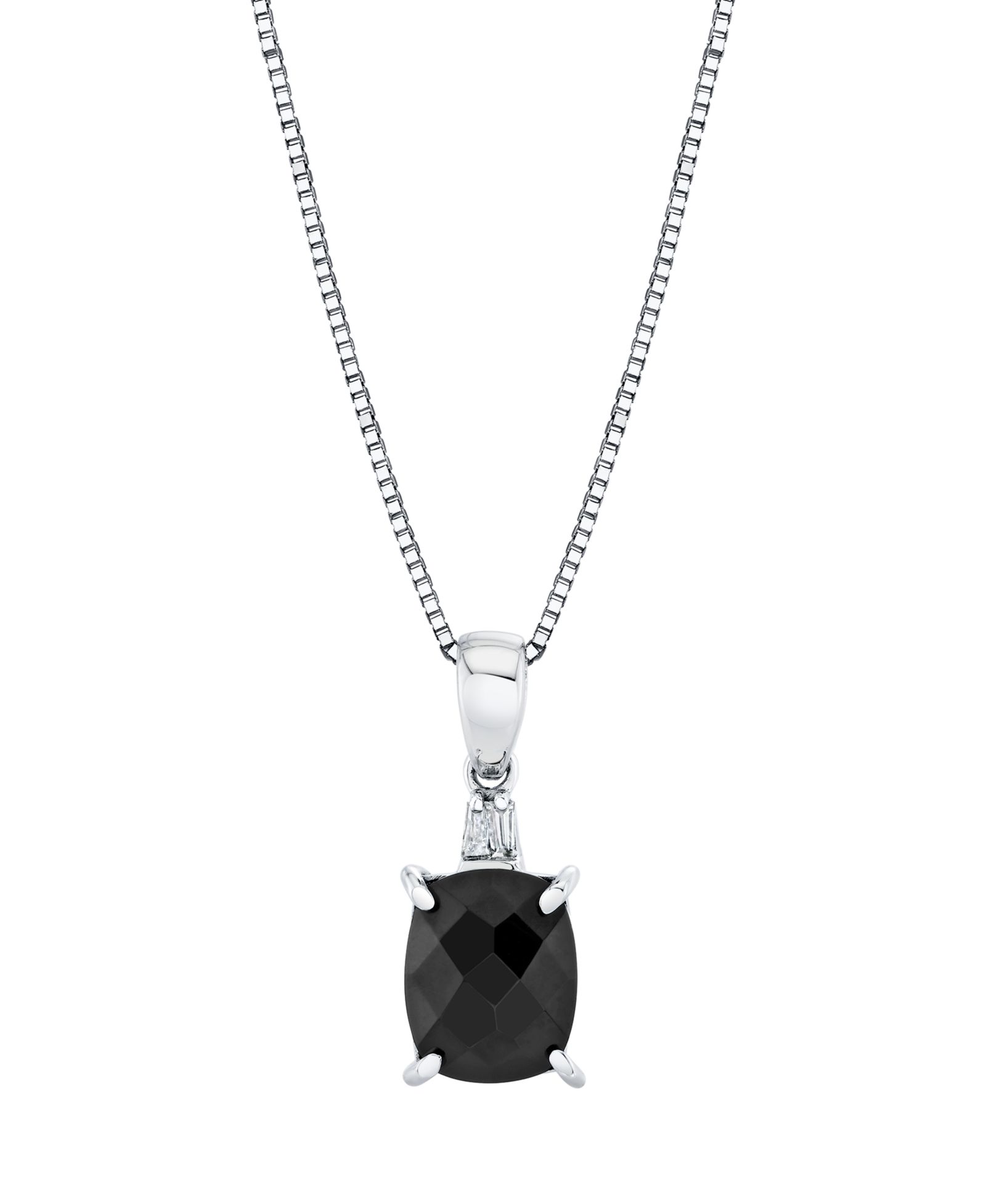 Macy's Onyx (2-5/8 ct. t.w.) and Diamond Accent Cushion Pendant Necklace in Sterling Silver