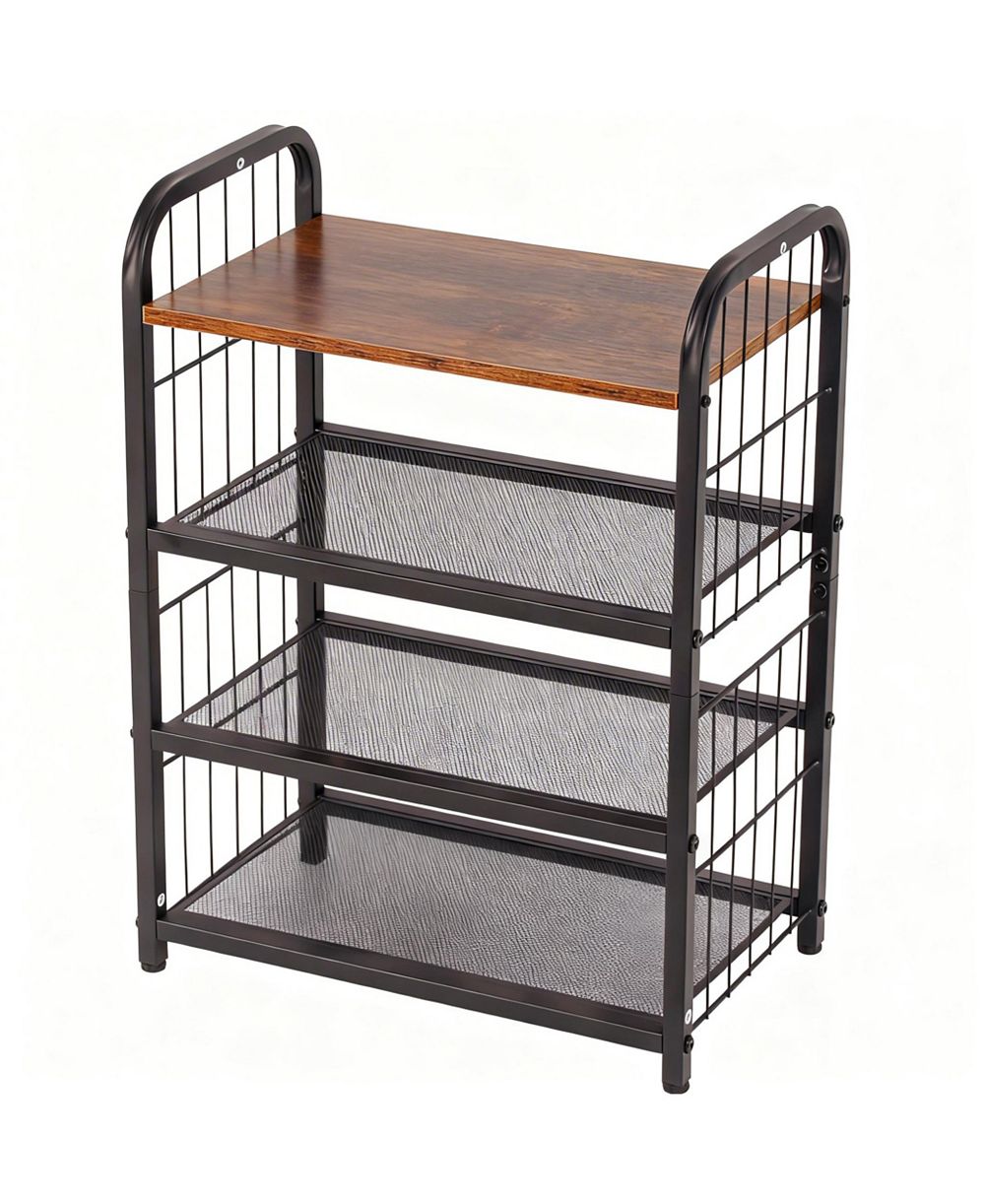 Стеллаж для обуви YIGII 5-Tier Metal Mesh Shelves Wooden Heavy-Duty