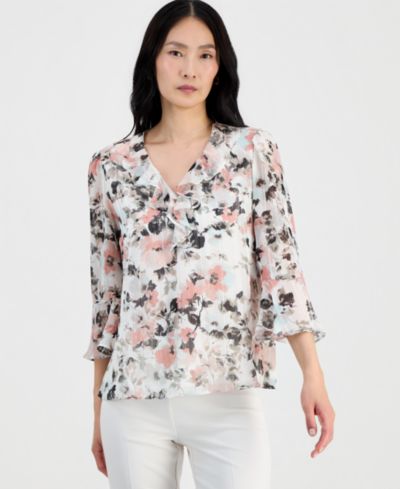 Женская блузка Kasper Ruffle-Front V-Neck