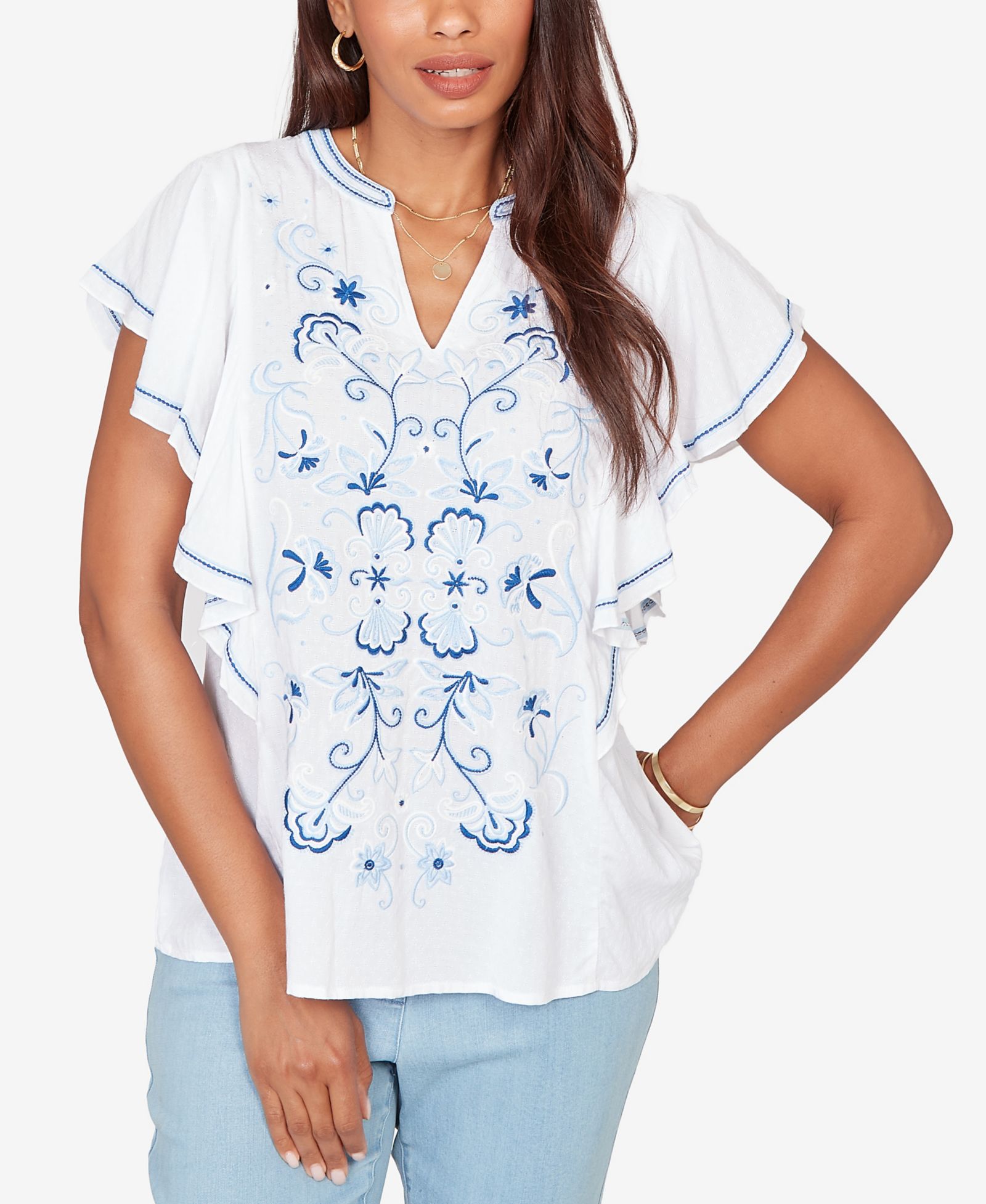 Детская футболка Ruby Rd. Petite Feather-light Embroidered Flutter-Sleeve