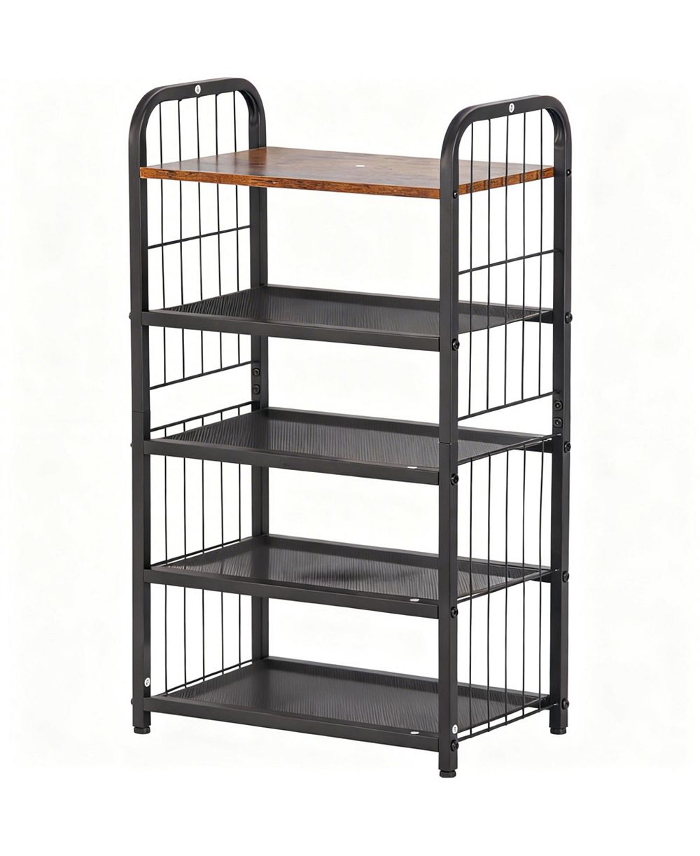 YIGII Shoe Rack Metal Mesh Shelves Wooden Heavy-Duty Storage