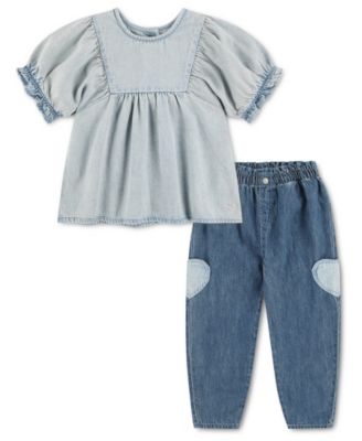 Levi's Girls' 2T-6X Yoke Short-Sleeve Top and Pants, 2-Piece Set