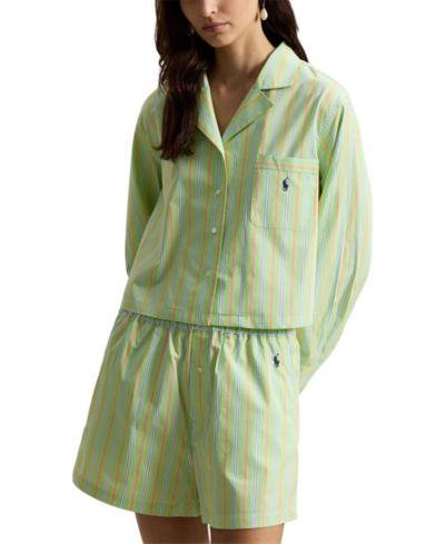 Polo Ralph Lauren Women's 2-Piece Cropped Shirt and Boxer Shorts Pajama Set