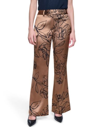 KARL LAGERFELD PARIS Women's Floral Satin Mid-Rise Full Length Pants